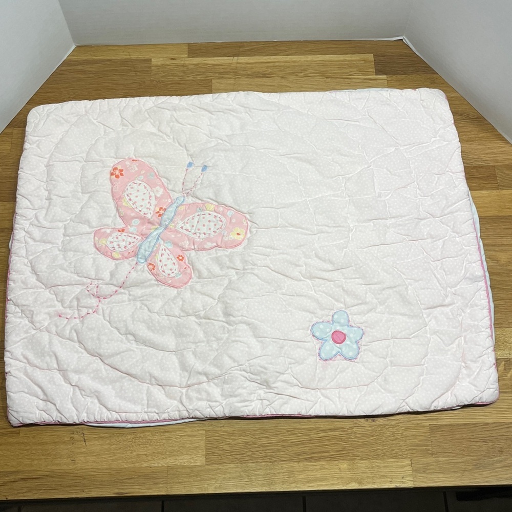 Pottery Barn Kids Pale Pink Floral Butterfly & Flower Quilted Pillow Sham